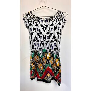 Suitblanco Womens Multi-Color Abstract Print Boat Neck Mini Dress Size‎ Medium